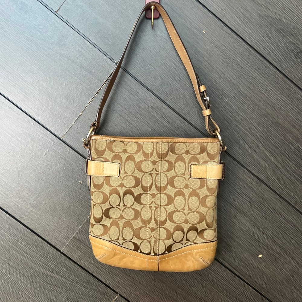 Coach Women's Signature Soho Shoulder Bag Brown Tan Canvas Leather Y2K - Picture 5 of 6